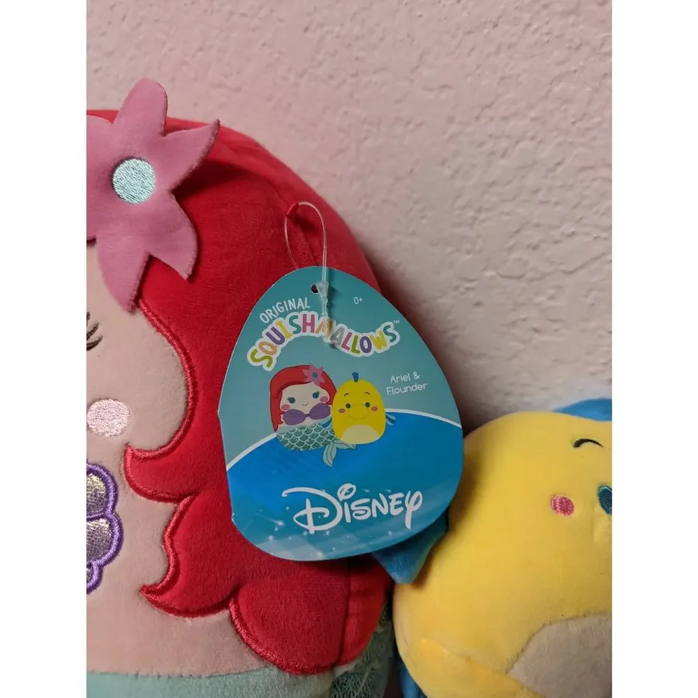 Disney Squishmallow Little Mermaid Ariel & Flounder 10” & 4” plush Pair NWT